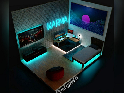 Gaming Room Setup 3d art bachelor blender classic design desksetup karma lighting lowpoly lowpolyart moneyheist room