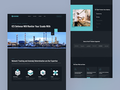 Cyber Security Marketing Site branding color cyber security dark theme dark ui design ics illustration scada typography ui vector