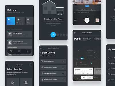 Smart Home Application clean dark dark ui design illustration mobile app security app smarthome ui ux
