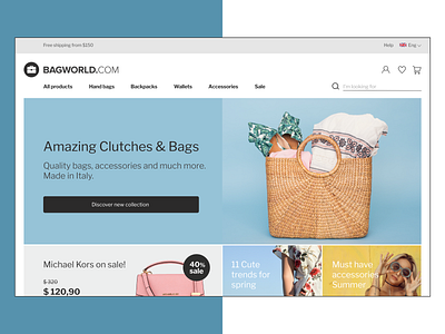E-commerce Web Design for Bags Shop bags design desktop design ecommerce shop shop shop design store design ui web webdesign xd design
