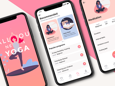 Yoga Application Flat Design application design mobile app mobile app design ui xd xd design yoga yoga app