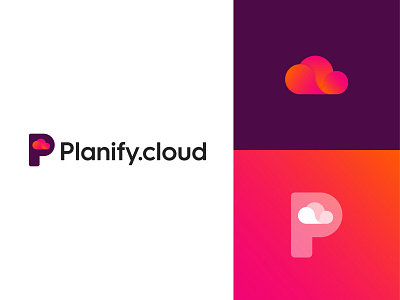 Planify.cloud branding cloud cloud logo gradient icon logo minimal p cloud logo p logo pink planify