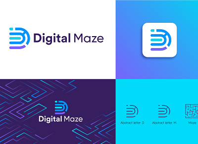 Digital Maze blue brand branding company logo d logo design digital logo digital maze digital maze logo gradient icon logo m logo maze logo minimal