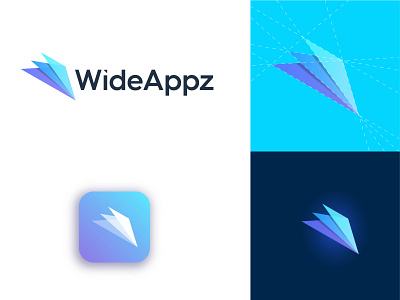 WideAppz app logo appz blue company logo flying logo icon logo design logo design branding logo design services minimal overlap logo w logo wide wide logo wideappz logo