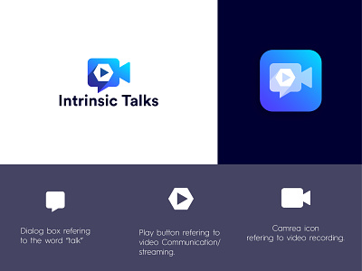 Intrinsic Talks blue gradient camrea company logo design dialog icon logo minimal recording logo simple stream logo talk talk logo video youtube