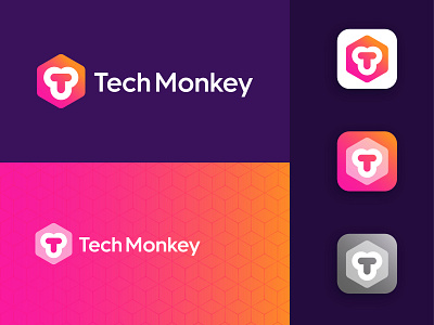 Tech monkey branding company logo creative idea icon minimal modern logo monkey monkey logo pink logo purple tech tech logo tech monkey technology logo