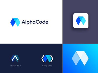 AlphaCode a logo a logo design alphabet logo blue blue and white gradient letter a overlap