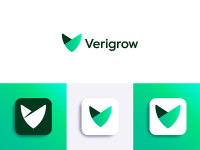 Verigrow company logo eco friendly gradient green green logo icon logo minimal plant logo v letter logo v logo