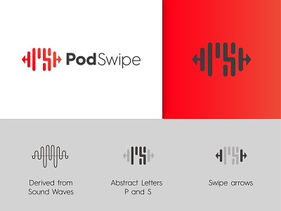 PodSwipe Logo brand company logo icon letter p letter s minimal music logo pod logo podcast logo podswipe ps logo red sound