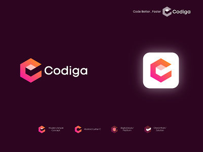 Codiga Logo design brand identity branding code codiga company logo design gradient icon illustration logo minimal ui
