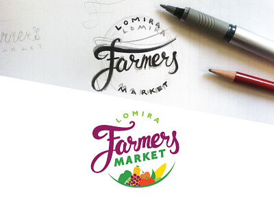 Lomira Farmers Market calligraphy hand lettering logotype pen pencil sketch type typography