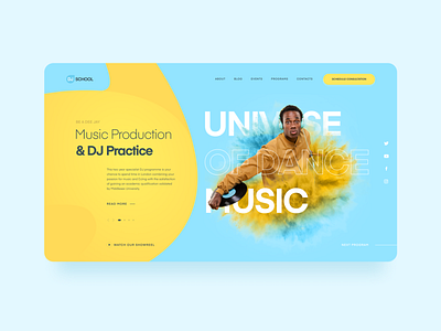 Become a DJ web blue concept dance deejay dj landing music musician ui ux vinyl website yellow