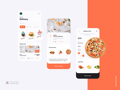 Food Delivery App Concept app cake delivery app design fast food fast food menu food food delivery hamburger order pizza pizza box reservation reserve restaurant ui ux