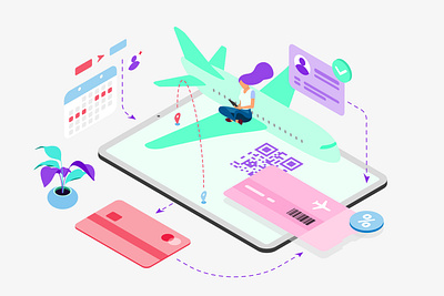Mobile App Booking Plane Ticket Features Isometric appdesigner customillustrations developer redesign ui ux webdevelop webdevelopers webdeveloping webdevelopment