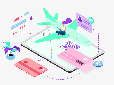 Mobile App Booking Plane Ticket Features Isometric