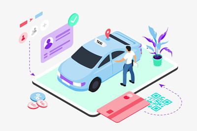 Mobile App Booking Taxi Features Isometric appdesigner customillustrations developer redesign ui ux webdevelop webdevelopers webdeveloping webdevelopment