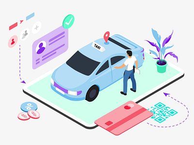 Mobile App Booking Taxi Features Isometric appdesigner customillustrations developer redesign ui ux webdevelop webdevelopers webdeveloping webdevelopment