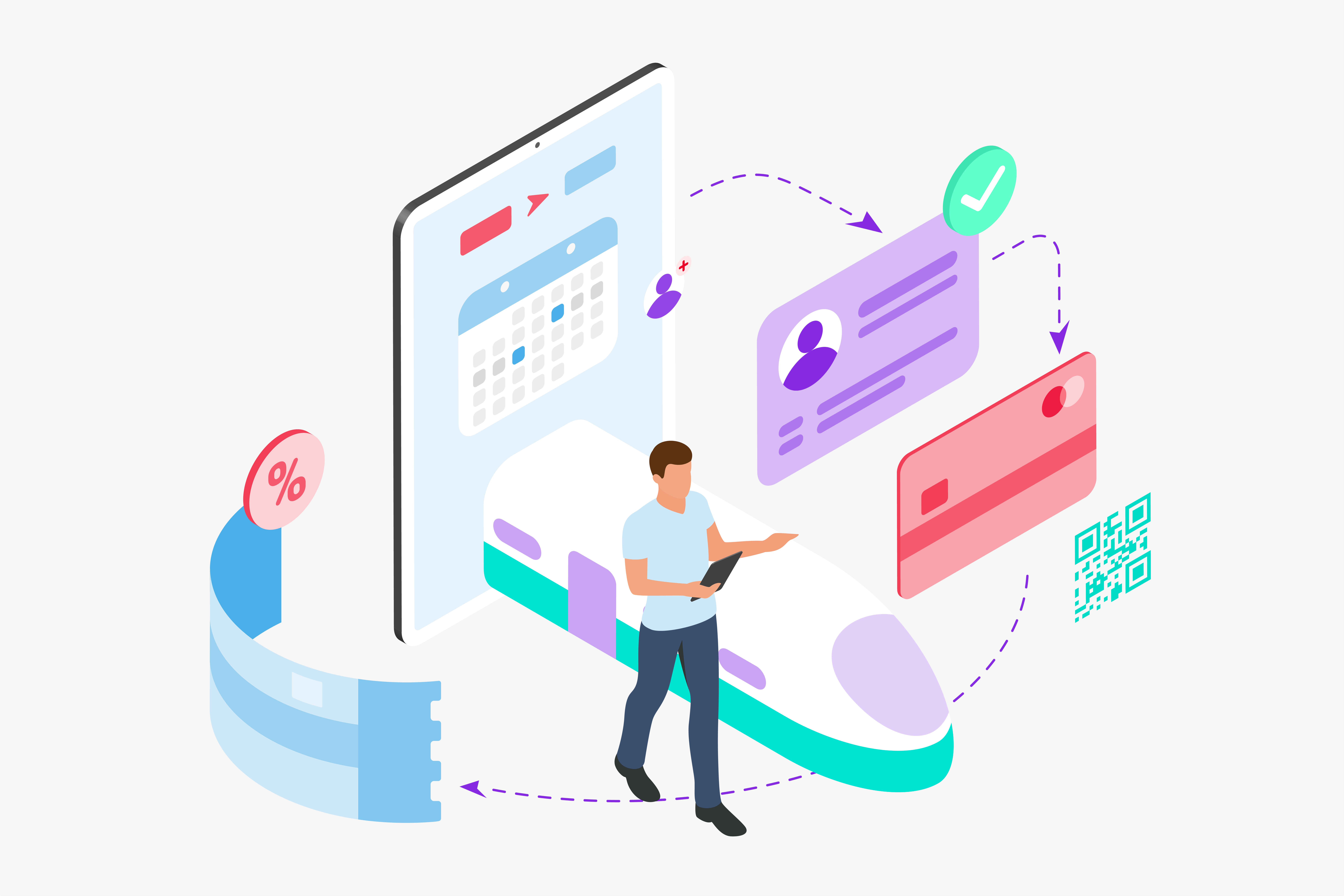 Mobile project. Isometric Wallet. Digital Wallet illustration. Isometrics Training books.