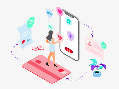 Mobile App Buying Insurance Feature Isometric