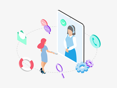 Mobile App Customer Service Feature Isometric