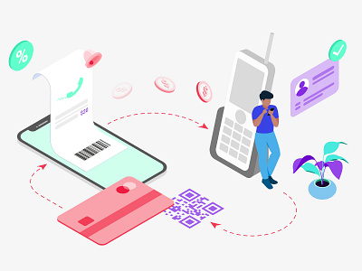 Mobile App Landline Bill Payment Features Isometric