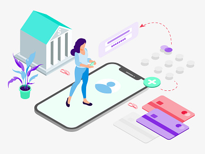 Mobile App Link Bank Account Features Isometric Illutrations account appdesigner bank customillustrations developer illustration isometric link mobile app redesign ui ux webdevelop webdevelopers webdeveloping webdevelopment