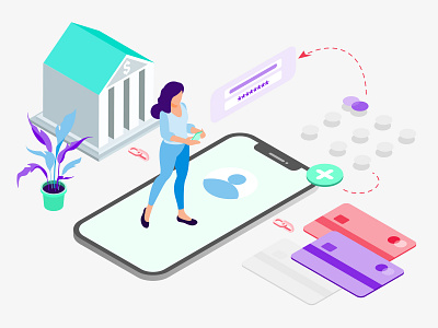 Mobile App Link Bank Account Features Isometric Illutrations