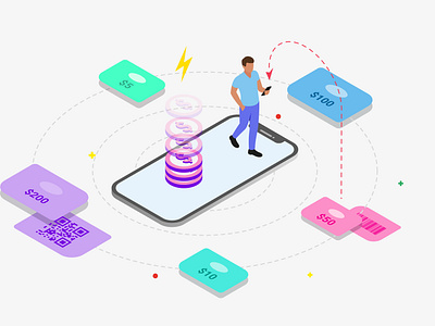 Mobile App Phone Top-Up Feature Isometric