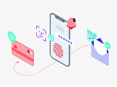 Mobile App Security Features Isometric