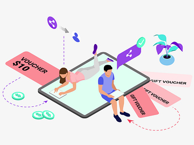 Mobile App Share For Free Gift Features Isometric