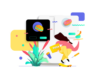 Mobile App Order Food Online Feature Illustration appdesigner customillustrations developer food illustration isometric mobile app online order order food redesign ui ux webdevelop webdevelopers webdeveloping webdevelopment