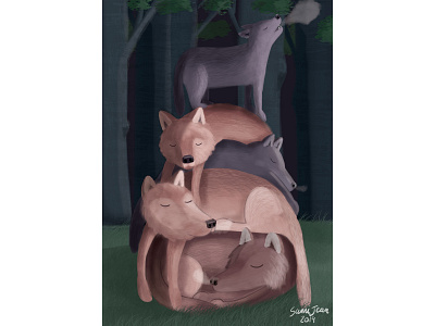 Strength of The Pack character design children book illustration childrens illustration design digital painting illustration scenery wolf pack