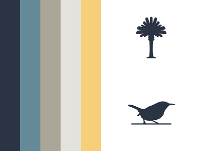 Branding Elements bird branding carolina color scheme icons logo design palmetto south carolina tree wren