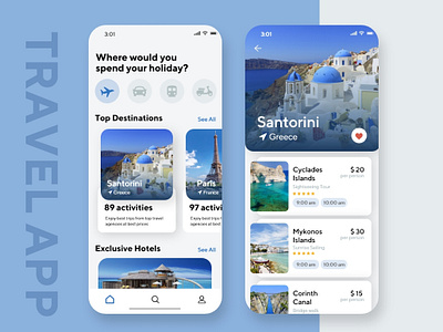 Travel App daily ui mobile app design mobile ui paris santorini travel agency travel app ui inspiration ui kit ui ux uidesign ux design