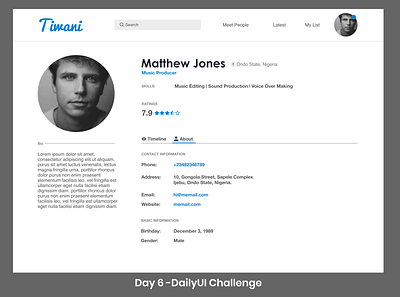 User Profile daily dailyui design landingpage portfolio