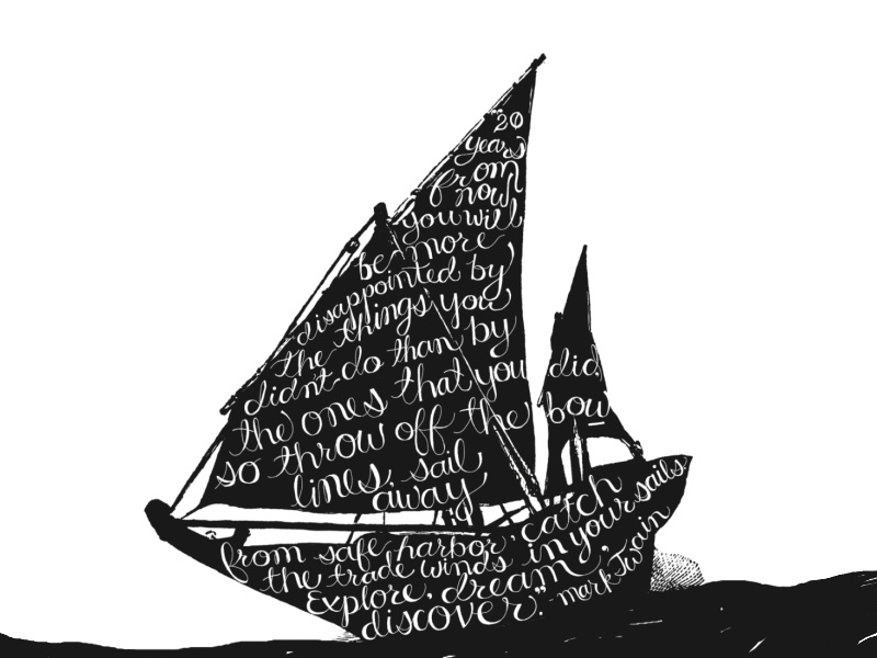 Mark Twain explore boat typography mark twain handwritten lettering drawing ink illustration