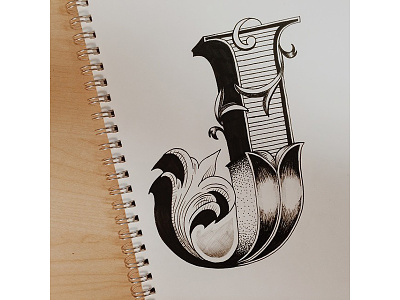 Fancy J design hand lettering ink lettering sketch