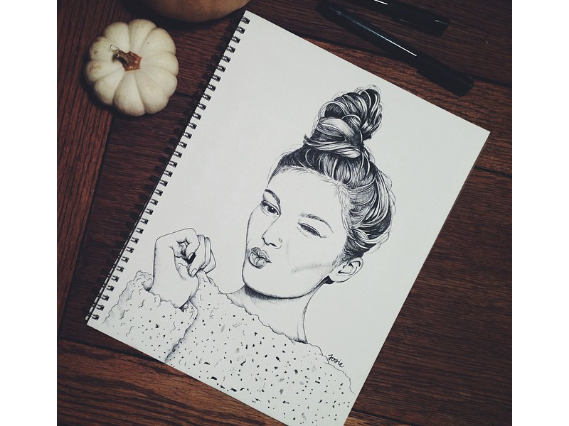 Kill em' with a kiss sketch drawing ink portrait inktober