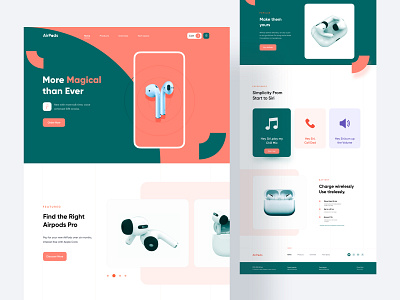 Product Landing Page Airpods 2020 trend airpods best design button design colorful design design header homepage landing page design landingpage products trending trendy typhography uidesign userinterfacedesign uxdesign webdesign website website design