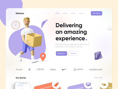 Website Design - Delivery Service 3d 3d design 3d illustration booking app button design chracter colorful curiar delivery app delivery service header design minimal mobile app mobile app design mobile ui product design typography uiux web design website