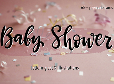 Baby Shower / Lettering Set with illustrations baby baby shower calligraphy design handlettering handwritten illustration logo vector