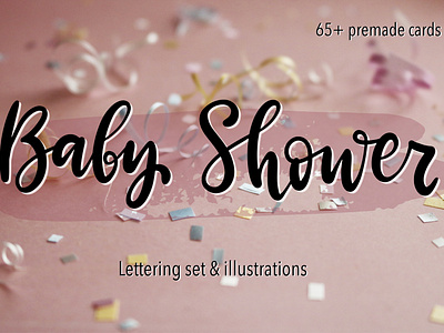 Baby Shower / Lettering Set with illustrations
