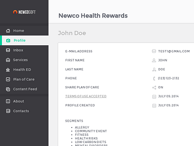 Newco Health Rewards app icons screenshot ui web
