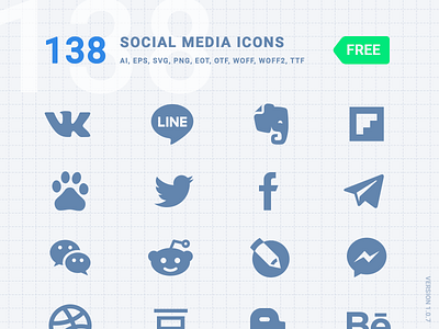 [FREE] 138 Social Media Icons - Font Kiko font font design fonts free free ai free eps freebies icon design icons design icons pack kiko otf svg font ttf woff