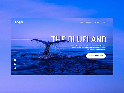 The Blueland adventure landing page ocean travel ui screen web