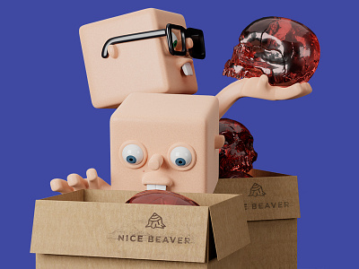 Nice Beaver - unpacking 3d illustration beaver boxes skull