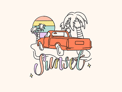 Beachy Disco Sunset 90s 90s colors beach disco illustration lettering sunset truck