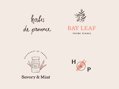 herbes de provence set illustrations logos type typography