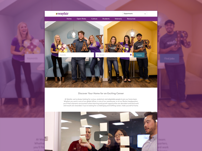 Wayfair Career Site landing page web design wordpress website design web wayfair