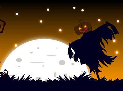 scarecrow dark night with moon illustration halloween halloween bash halloween carnival halloween design halloween party hand drawn illustration scarecrow scarecrow illustration vector